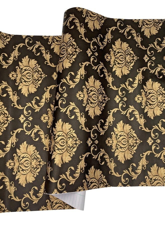 Yifasy 2 Pack Black Cabinet Liners Self-Adhesive Shelf Drawer Papers Coffee Damask Easy Install Redo Countertops Storage Chests 17.7 Inch Wide - Image 1